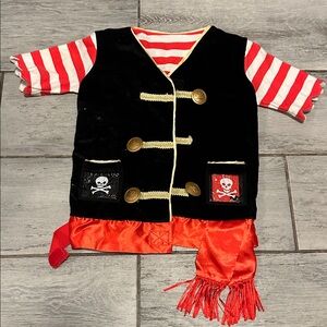 Pirate Costume Vest with Striped Red and White Accent Detail Size M/Large Boys